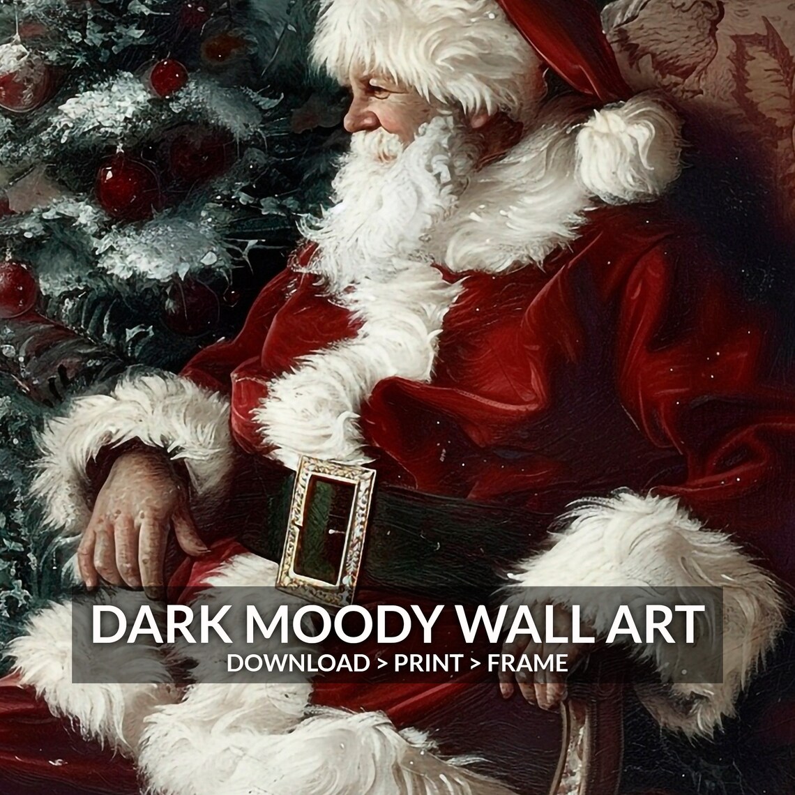 Santa Claus Chair Christmas Tree Vintage Painting Holiday Decor Poster - Image 2