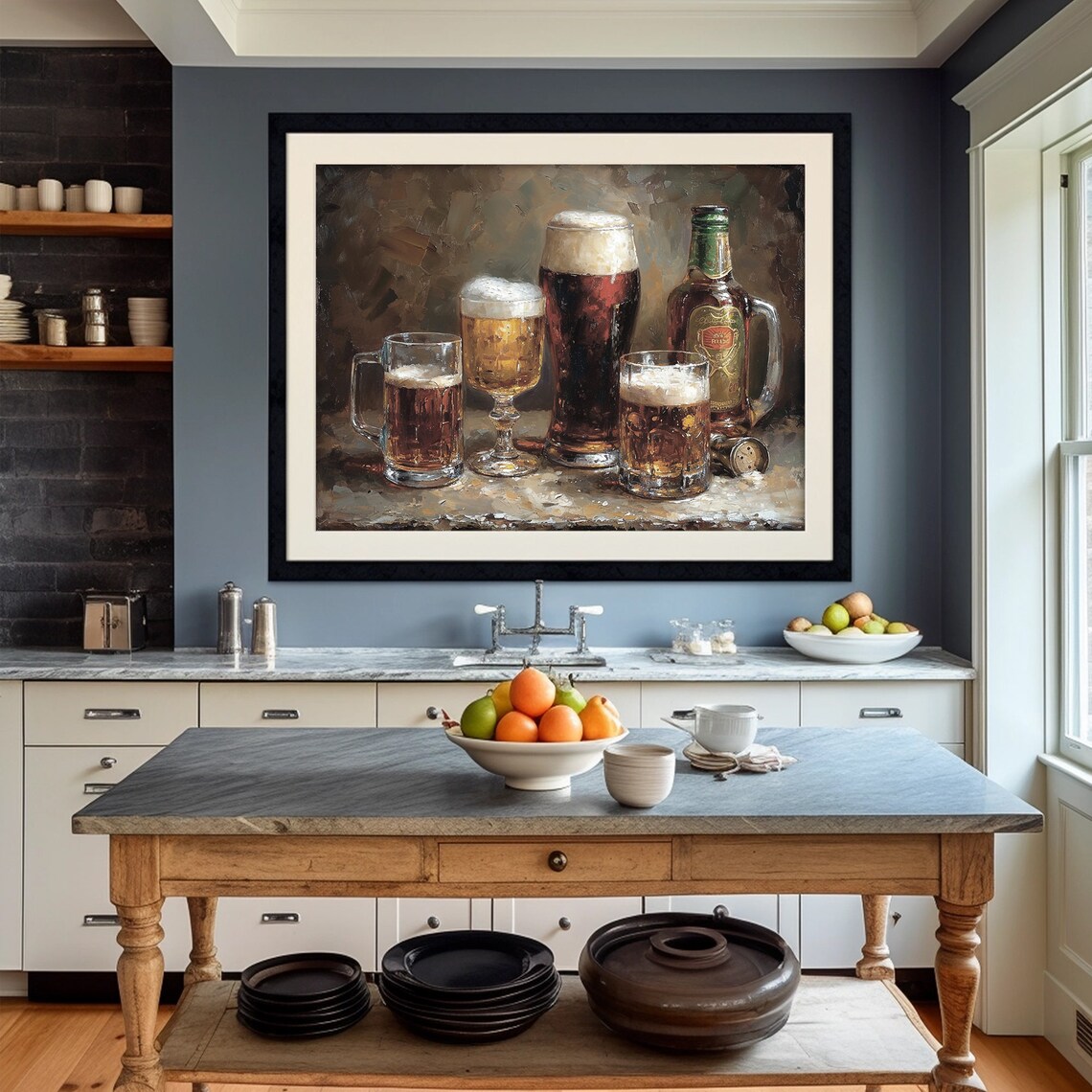 Assorted Beer Mugs And Bottle Rustic Still Life Oil Painting Poster - Image 4