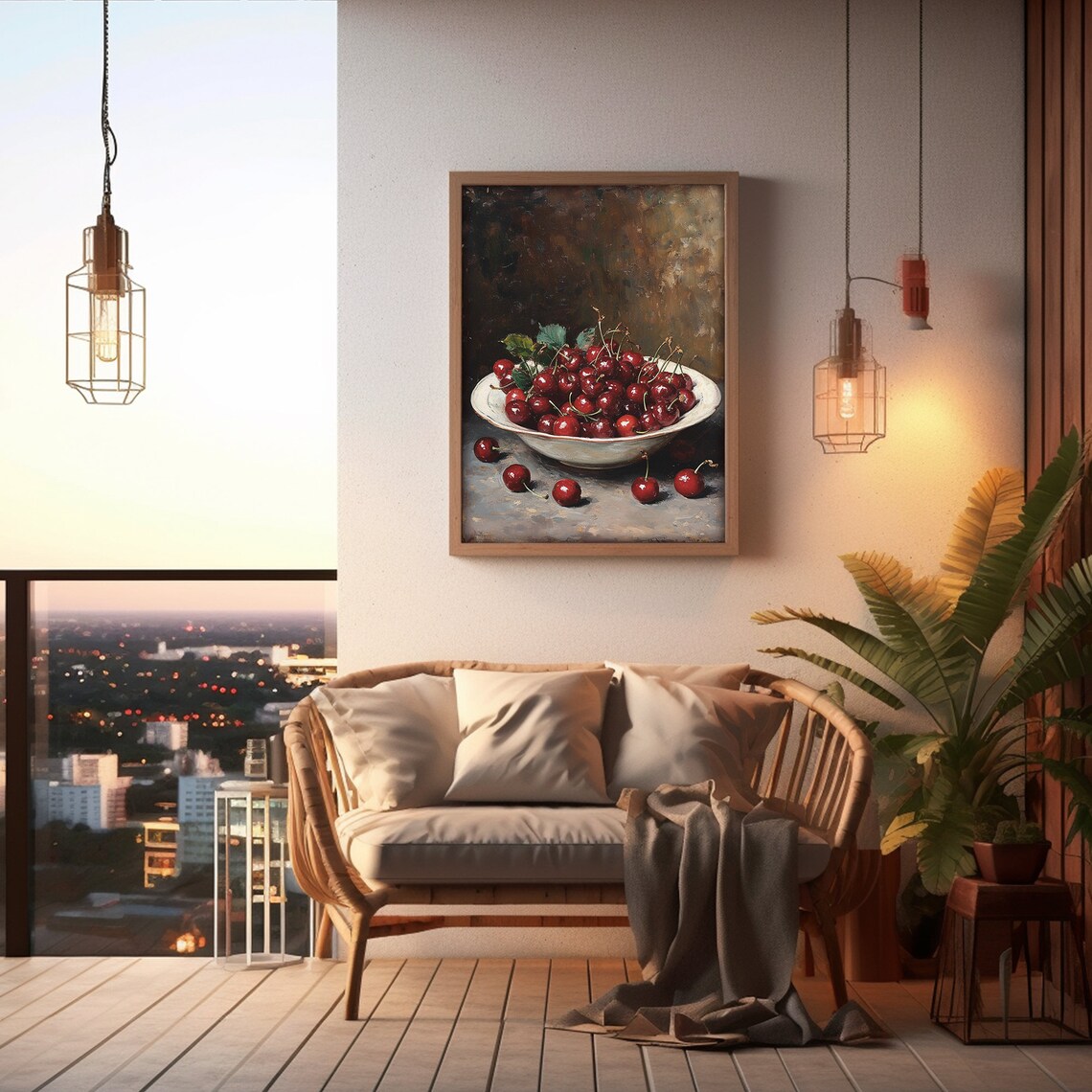 Cherry Print, Moody Fruit Still Life Painting - Image 4