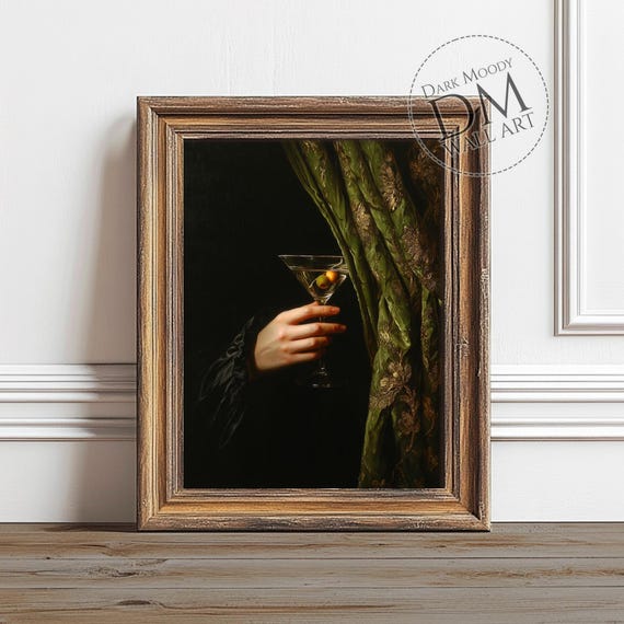 Moody Cocktail Still Life Hand With Martini Dark Bar Art Poster