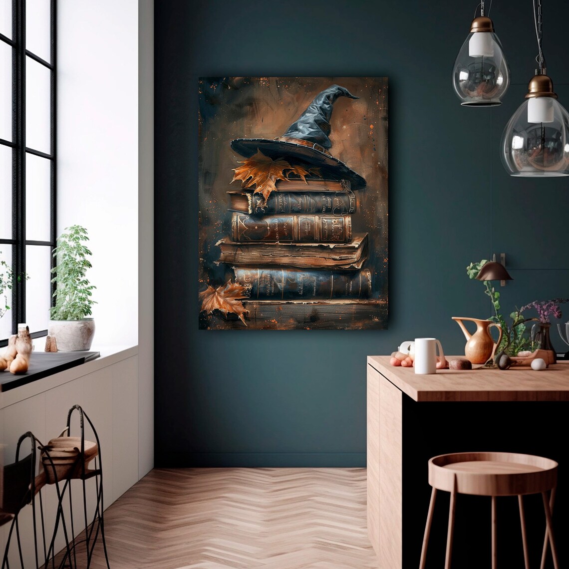 Witch Book Stack Painting, Cottagecore Halloween Art Print - Image 2