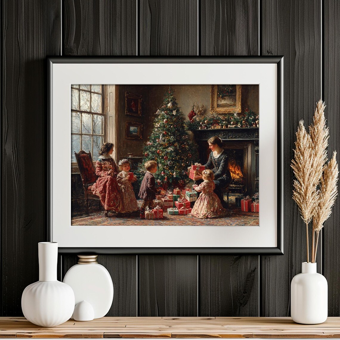 Victorian Christmas Morning Family Tree Vintage Painting Poster - Image 4