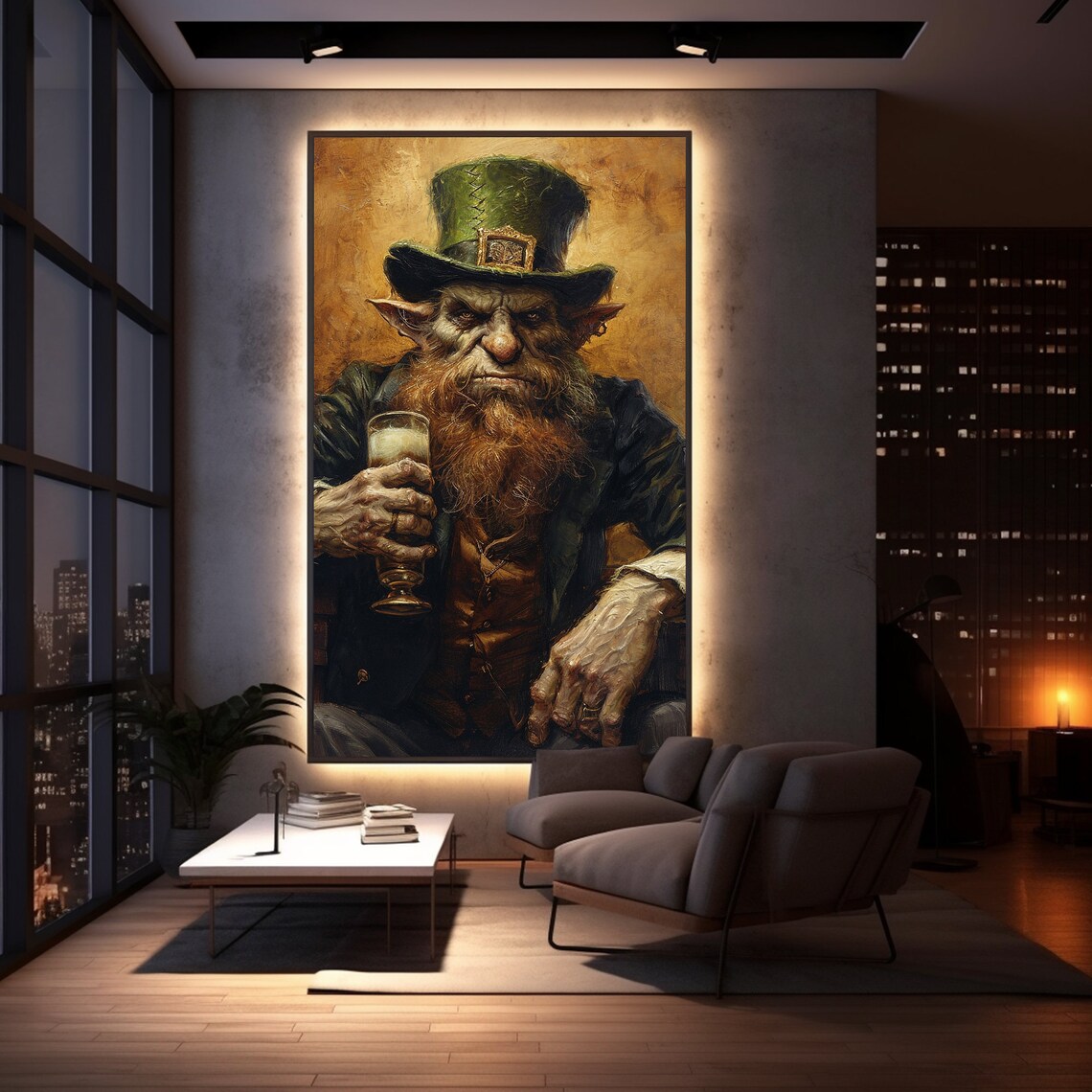 Stern Leprechaun Holding Beer Moody Dark Irish Portrait St Patricks Day Poster - Image 2
