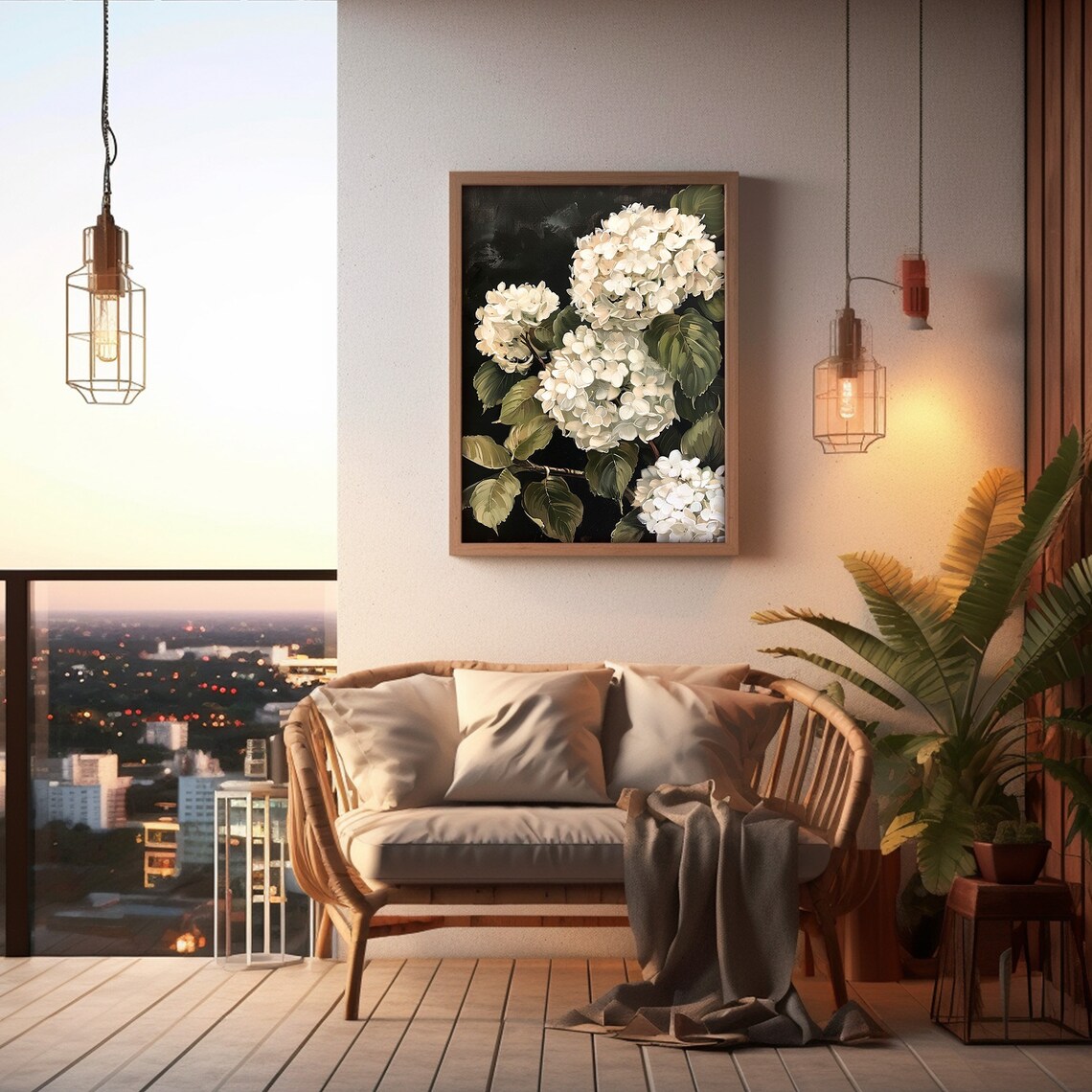 White Hydrangea Painting, Dark Academia Floral Art Print - Image 4