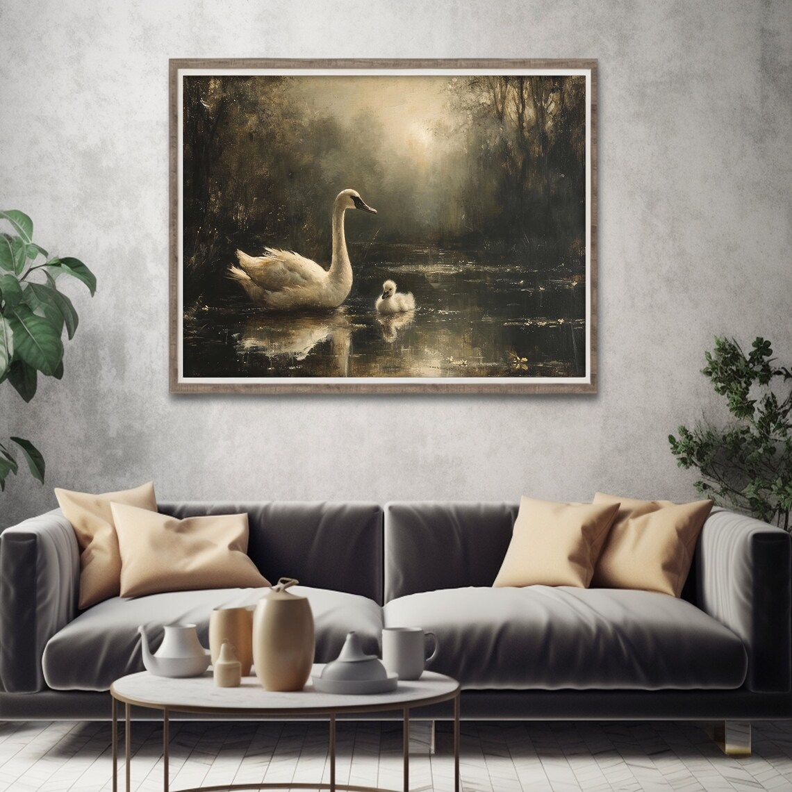 White Swan Painting, Moody Rustic Cottagecore Art - Image 4