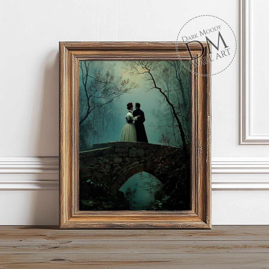 Victorian Couple On Bridge, Gothic Romance Art Print