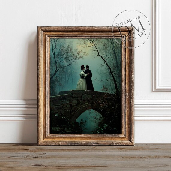Victorian Couple On Bridge, Gothic Romance Art Print