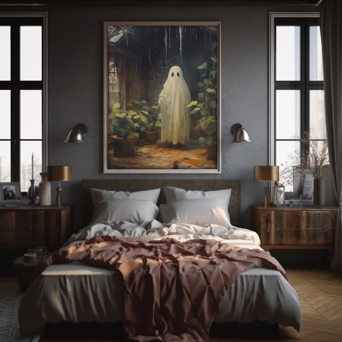 Cute Ghost Painting, Haunted Halloween Gothic Decor - Image 6
