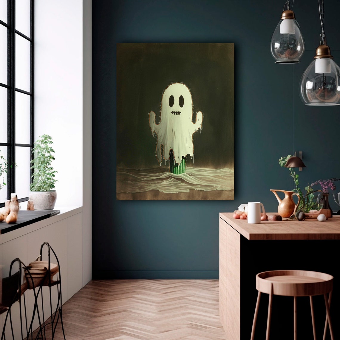 Cute Ghost Painting Cactus Halloween Wall Art Dark Academia Decor Gothic Cottagecore Print Mexican Halloween Ghost - Image 5