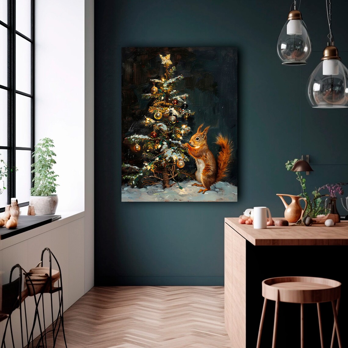 Christmas Squirrel Art Print, Dark Academia Decor - Image 2
