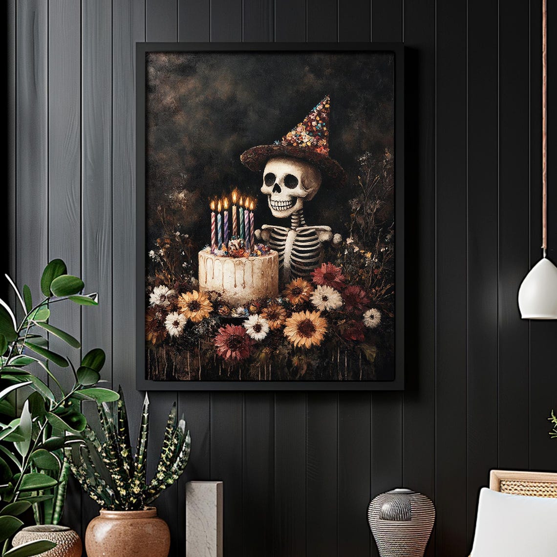 Skeleton Birthday Party Hat Cake Candles Fun Gothic Celebration Poster - Image 4