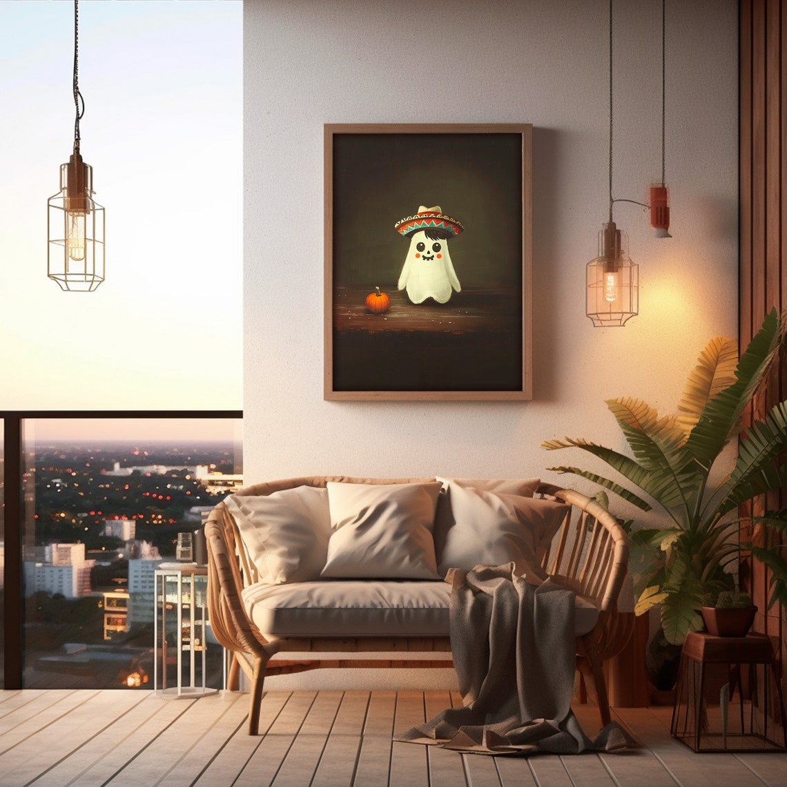 Mexican Ghost Painting Halloween Wall Art Dark Academia Decor Gothic Cottagecore Print Cute Halloween Ghost - Image 4