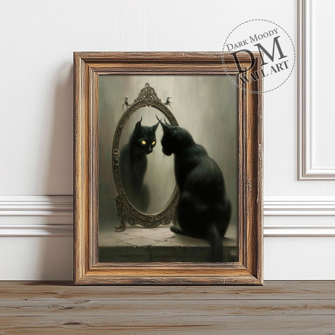 Black Cat Mirror Gothic Halloween Art Print