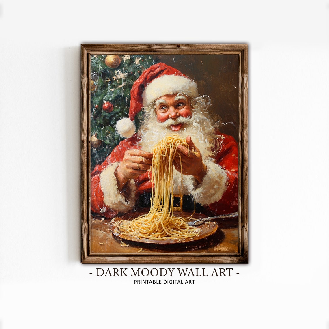 Funny Santa Eating Spaghetti Cheerful Christmas Holiday Print