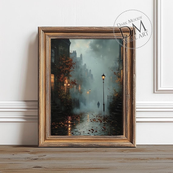 Foggy Street Wall Art Gothic Autumn Moody City Print
