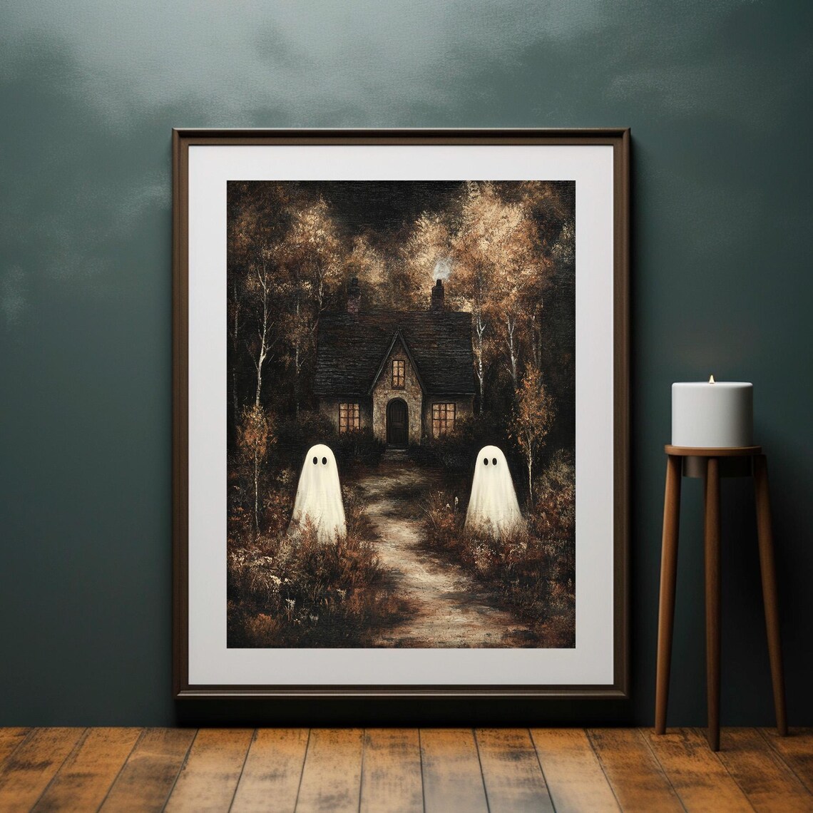 Dark Cottage With Ghosts, Vintage Halloween Art Print - Image 2