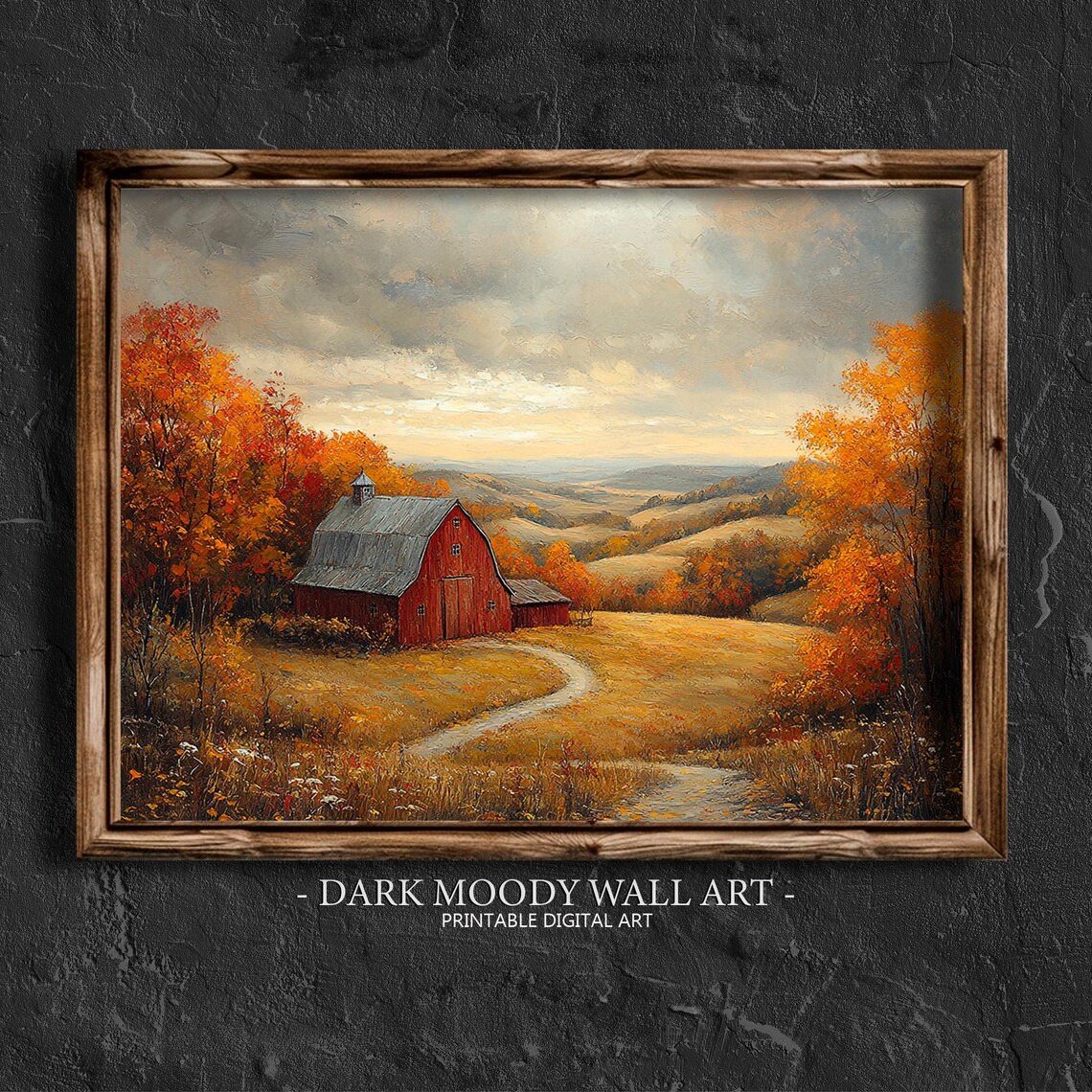 Red Barn Fall Farm Landscape, Rustic Wall Art Print