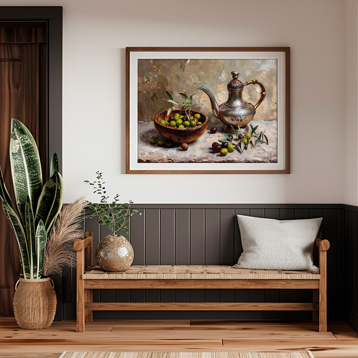 Moody Olive Print Kitchen Wall Decor Dark Still Life Painting Rustic Farmhouse Vegetable Wall Art - Image 4