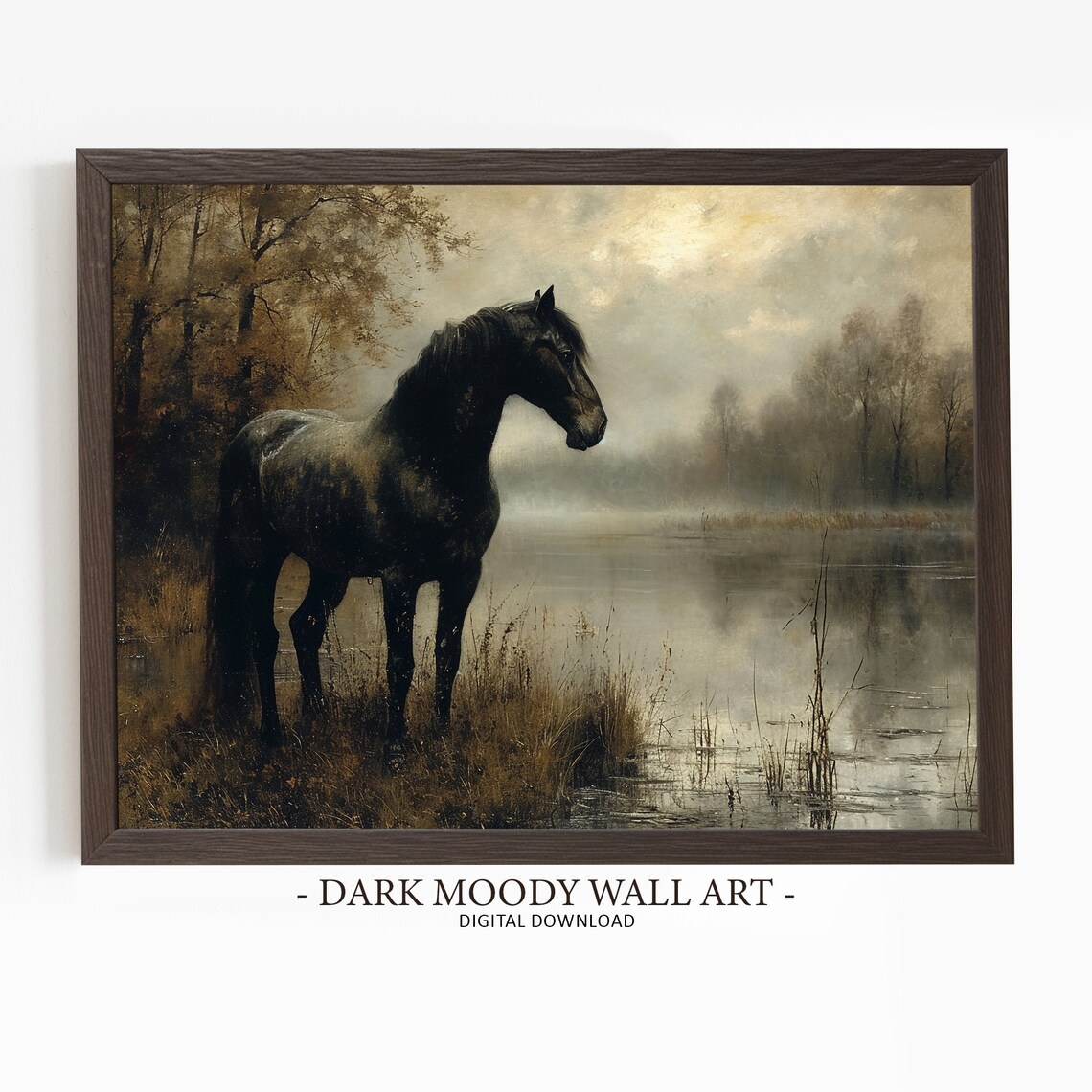 Vintage Black Horse Art Print, Rustic Farmhouse