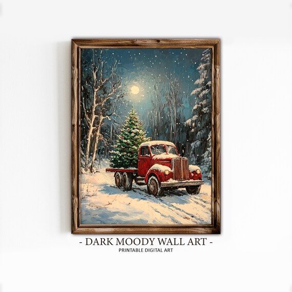 Christmas Truck Art Print, Vintage Farmhouse Decor