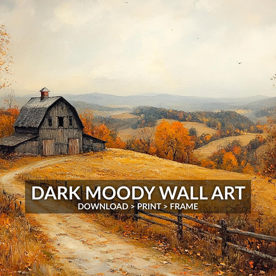 Old Gray Barn Dirt Road Golden Autumn Fields Fall Landscape Poster - Image 6