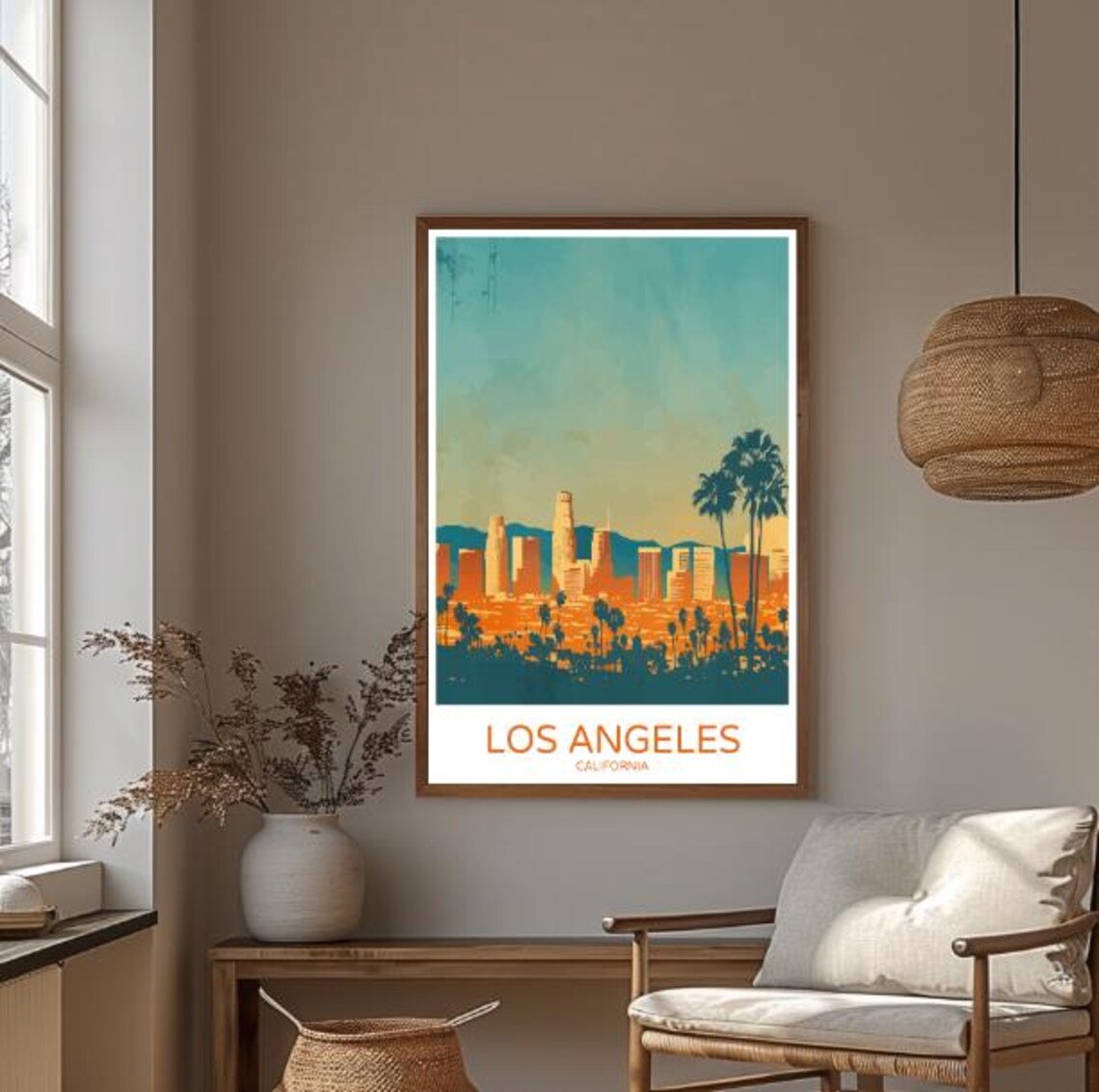 Los Angeles California Skyline Travel Poster With Palm Sunset Glow - Image 3