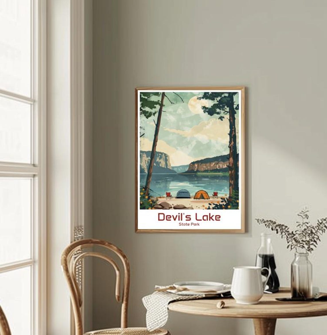 Devils Lake State Park Travel Poster Moonlit Lakeside Campsite Scene Art - Image 2