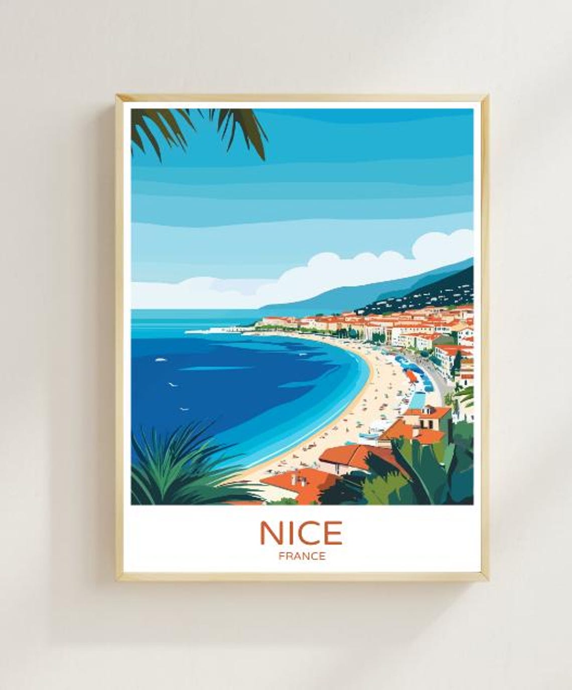 Nice France Travel Poster Vibrant Wall Art Of Promenade Des Anglais And Mediterranean Coast French Riviera Print Seaside Decor