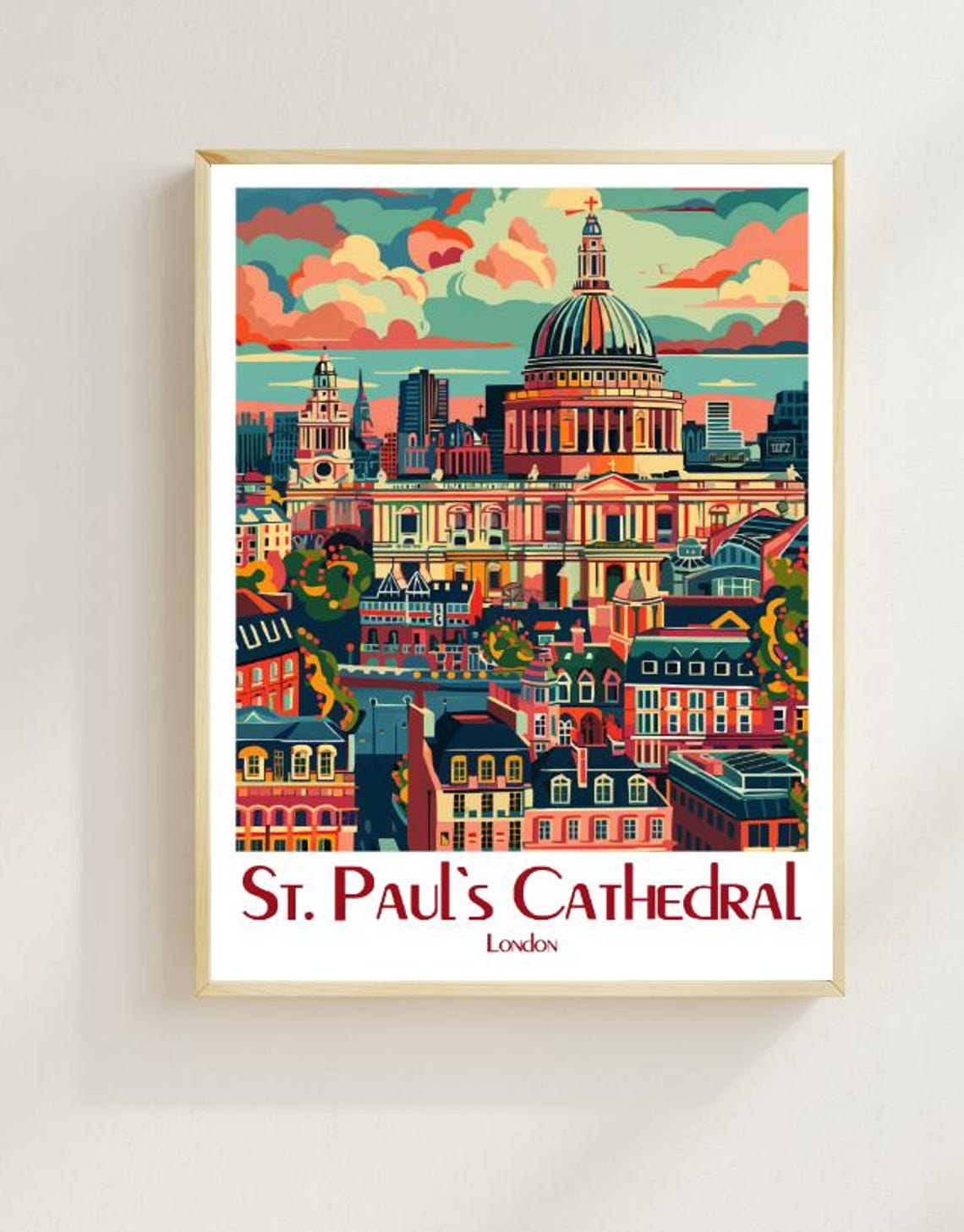 St. Paul's Cathedral Colorful Dome Illustration London Travel Poster
