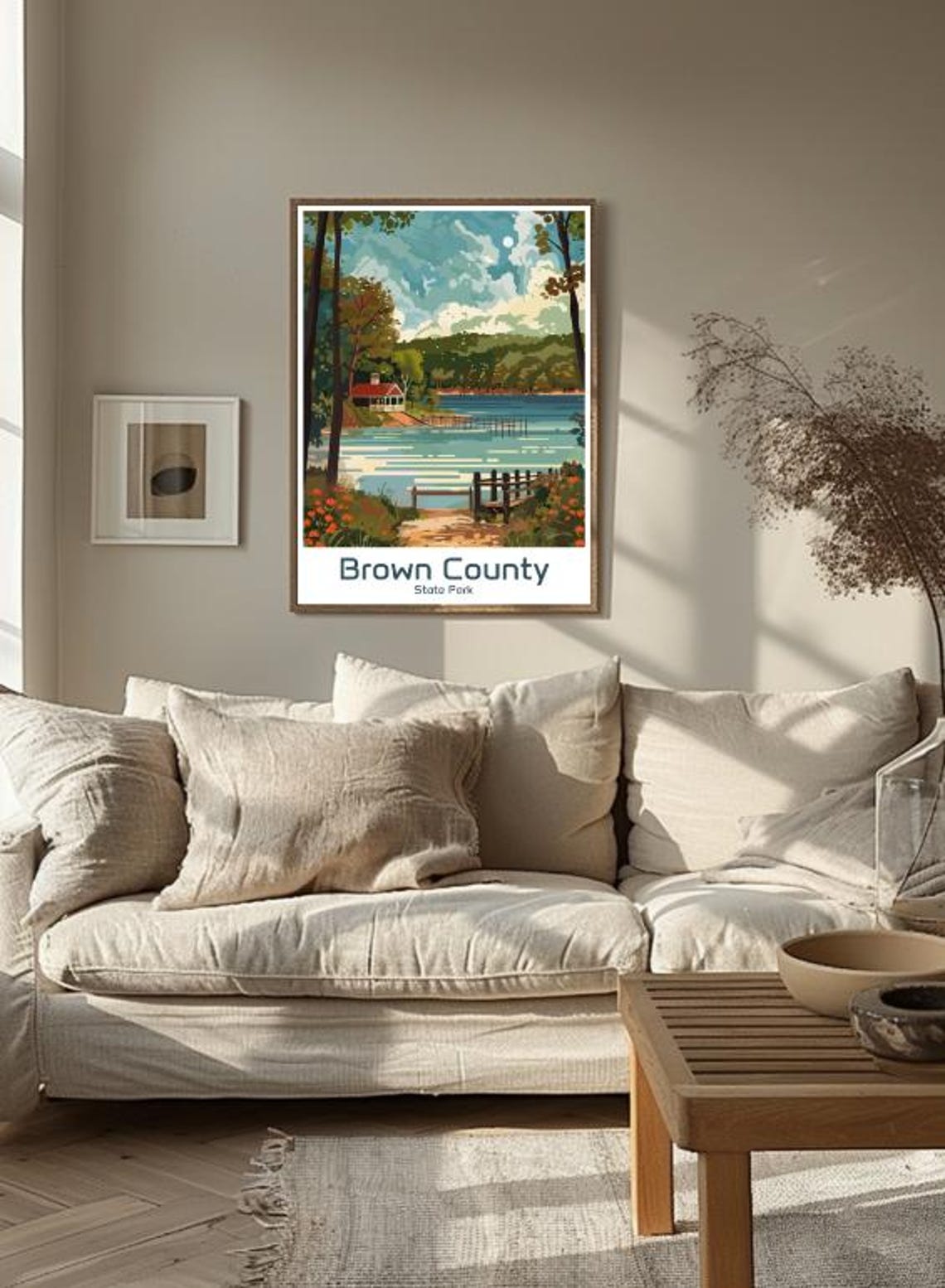 Brown County State Park Travel Poster Lakeside Cabin Forest Landscape - Image 3