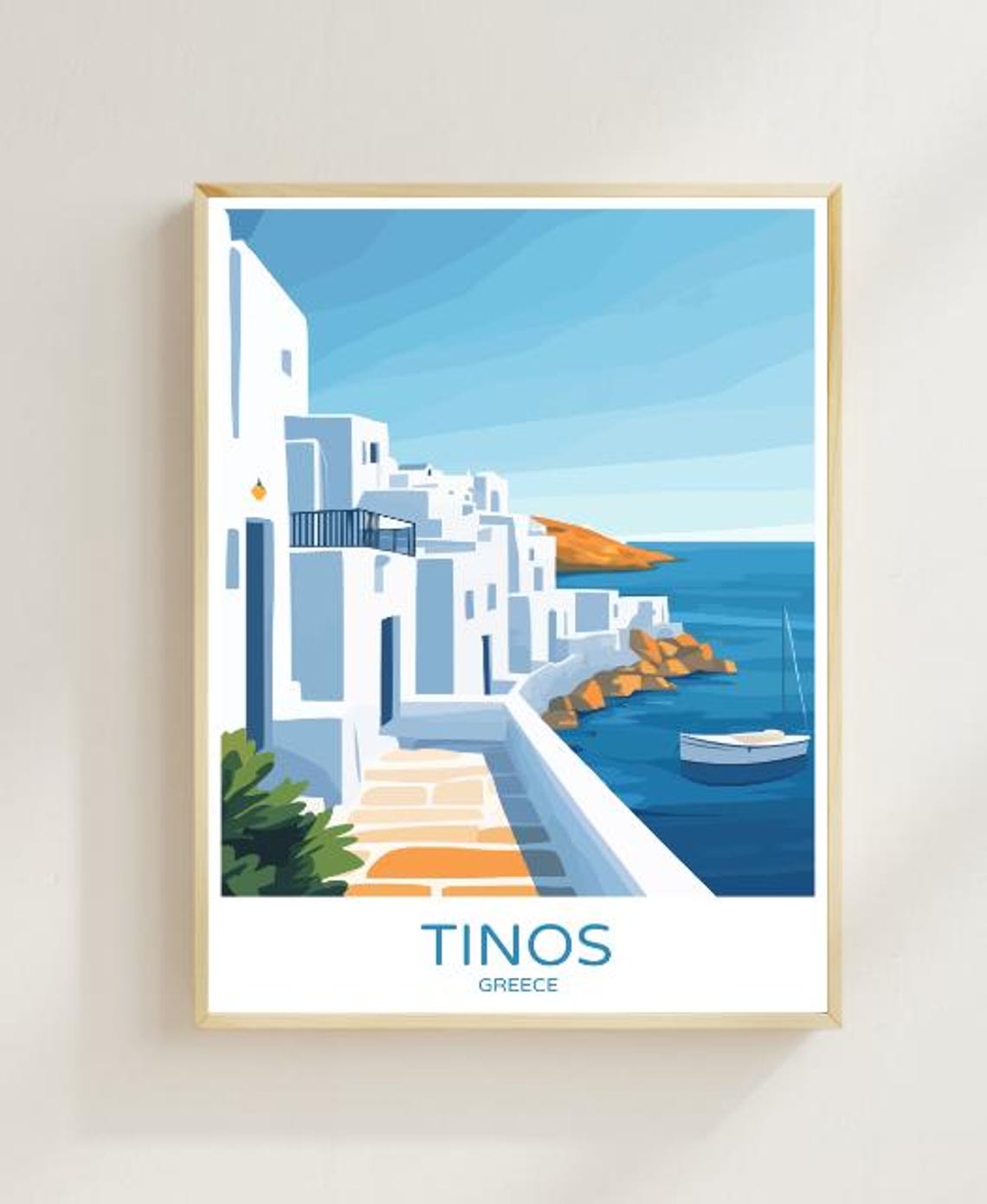 Tinos Greece Whitewashed Village Seaside Lane Island Travel Poster