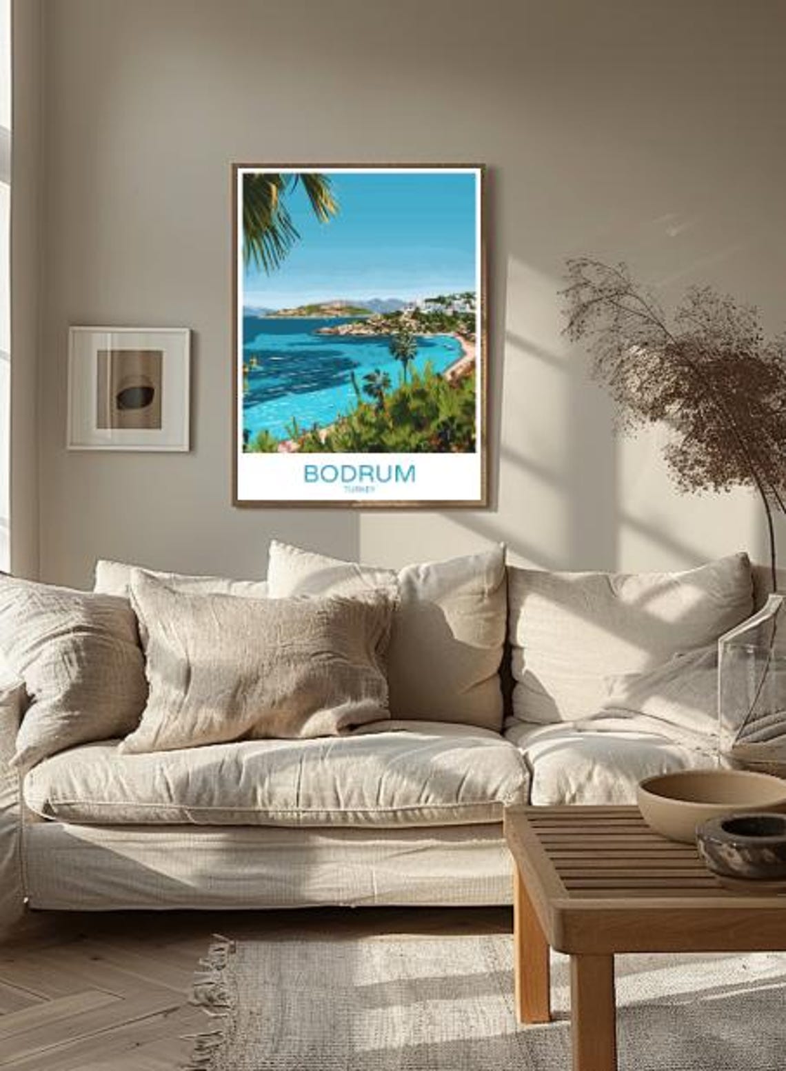 Bodrum Turkey Travel Poster With Turquoise Bay And Palm Coast Scene - Image 2
