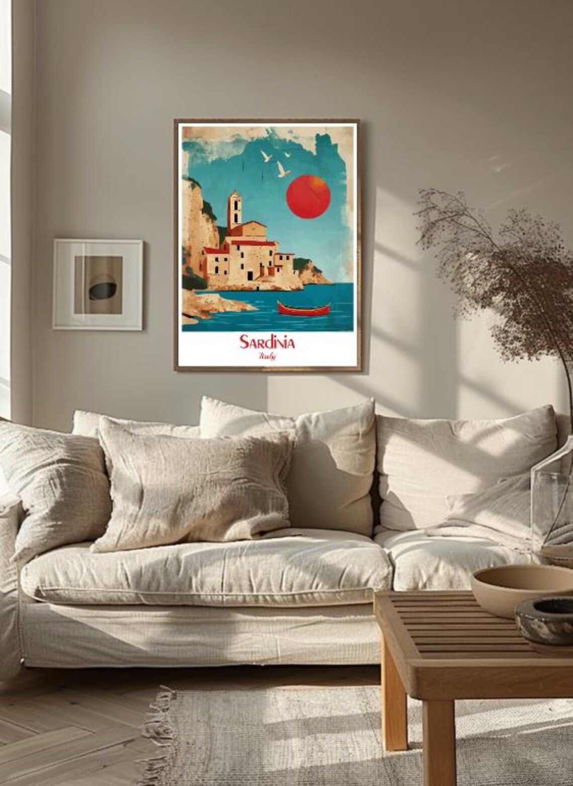 Sardinia Coastal Church Village Sunset Mediterranean Sea Poster - Image 3