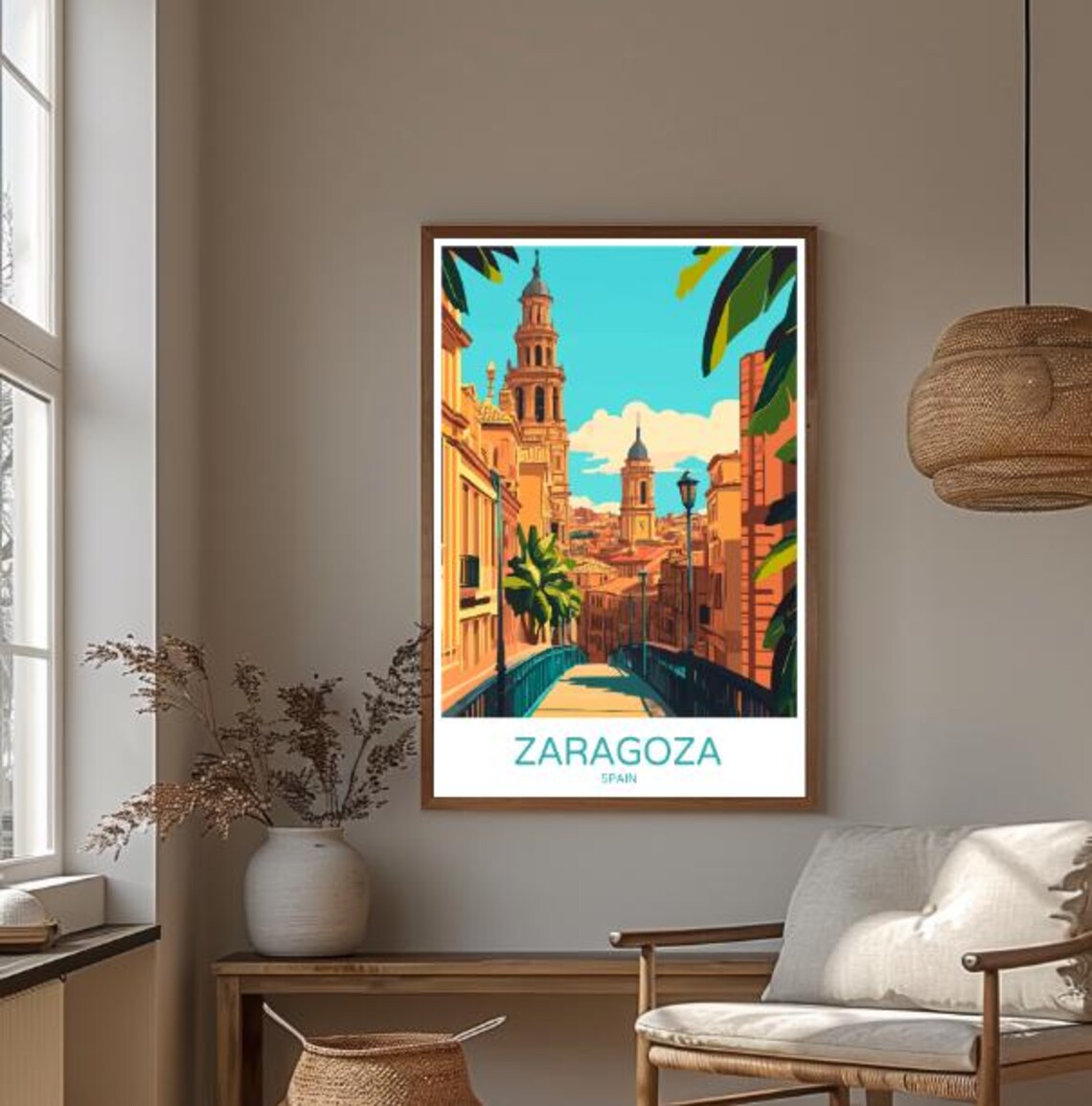 Zaragoza Spain Old Town Historic Street Church Towers Poster - Image 3