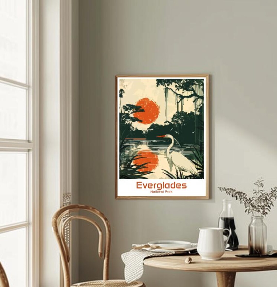 Everglades National Park Heron Sunset Wetlands Illustration Poster - Image 2