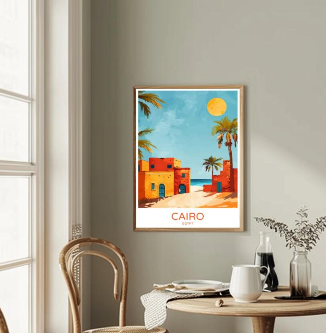Cairo Egypt Coastal Palms Sunny Vintage Beach Travel Art Poster - Image 2