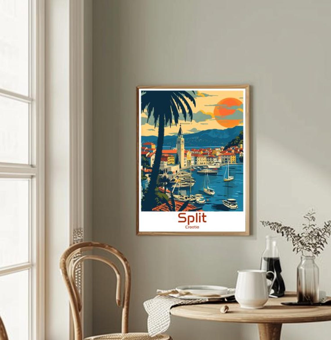 Split Croatia Harbor Sunset Sailboats Palm Bell Tower Travel Poster - Image 2