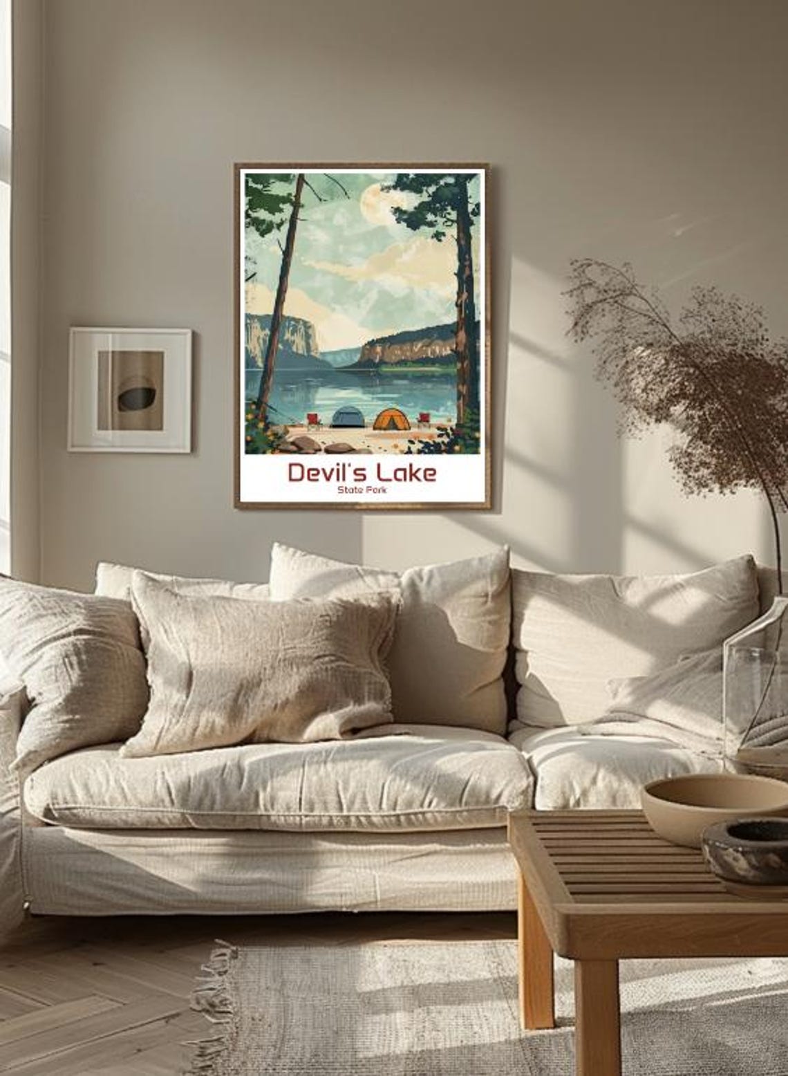 Devils Lake State Park Travel Poster Moonlit Lakeside Campsite Scene Art - Image 3