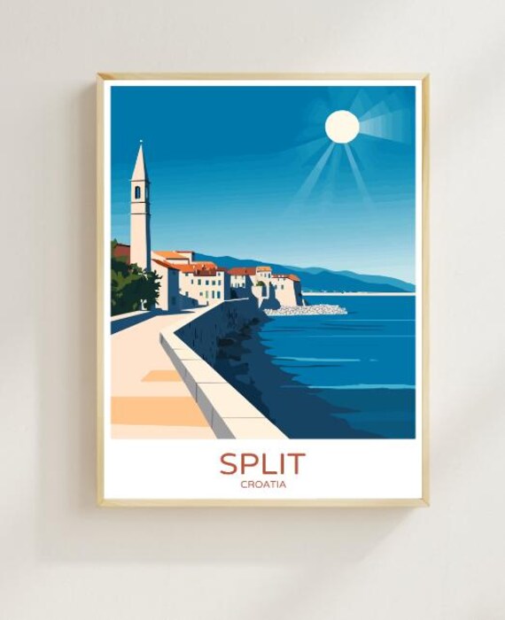Split Croatia Seaside Promenade Bell Tower Adriatic Coast Travel Poster