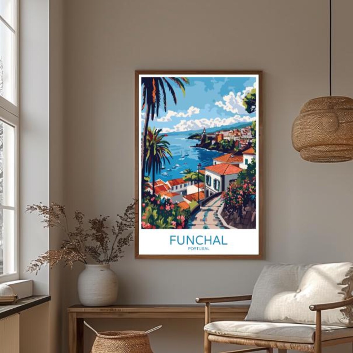 Funchal Portugal Seaside Town With Red Roofs And Harbor Travel Poster - Image 3