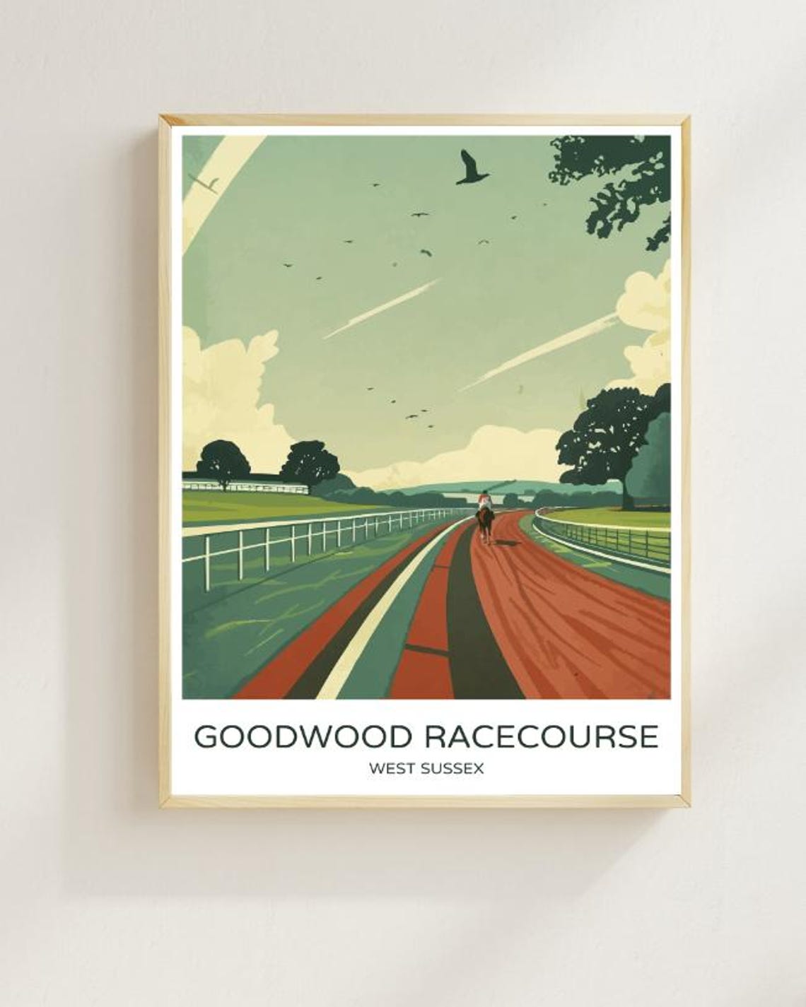 Goodwood Racecourse Travel Poster Iconic English Racing Venue Wall Art Scenic Sussex Print Horse Racing Decor Equestrian Gift