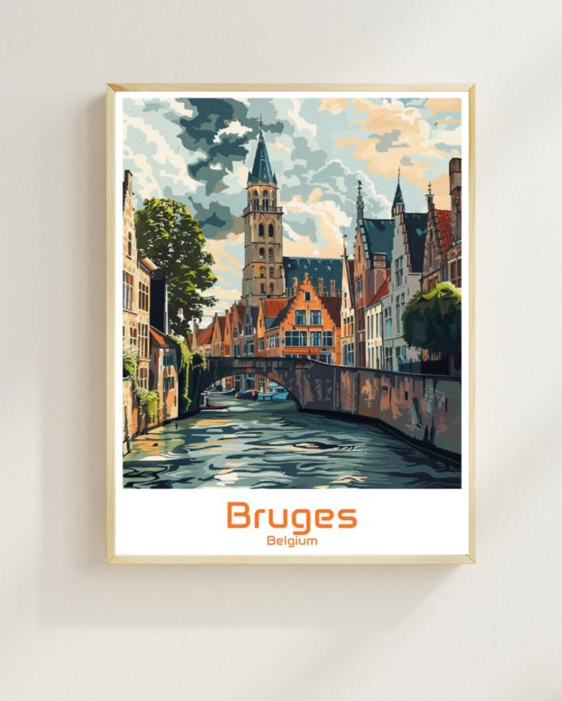 Bruges Belgium Canal Belfry Historic Cityscape Travel Poster