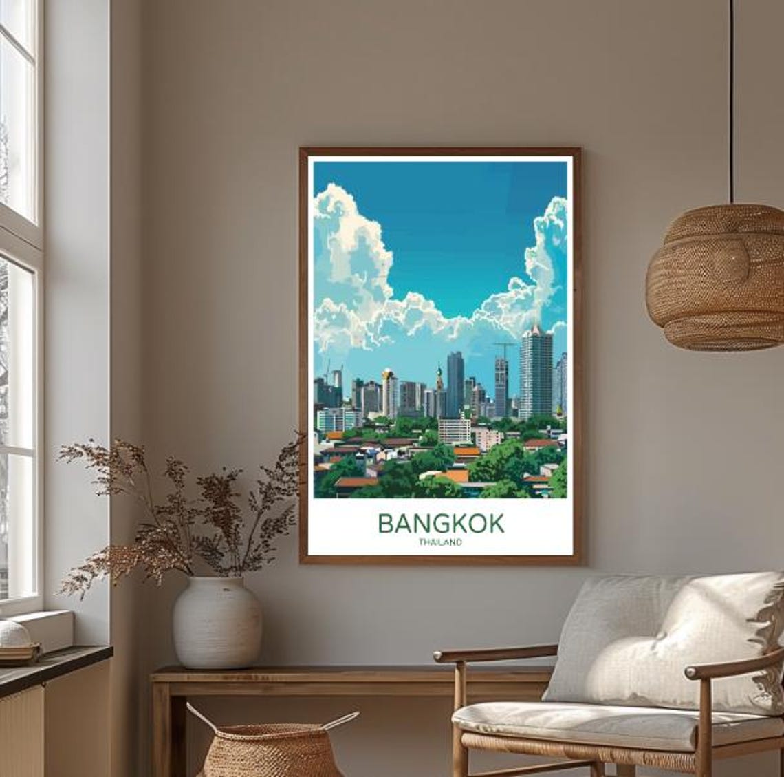 Bangkok Thailand Skyline Tropical City Modern Travel Art Poster - Image 3