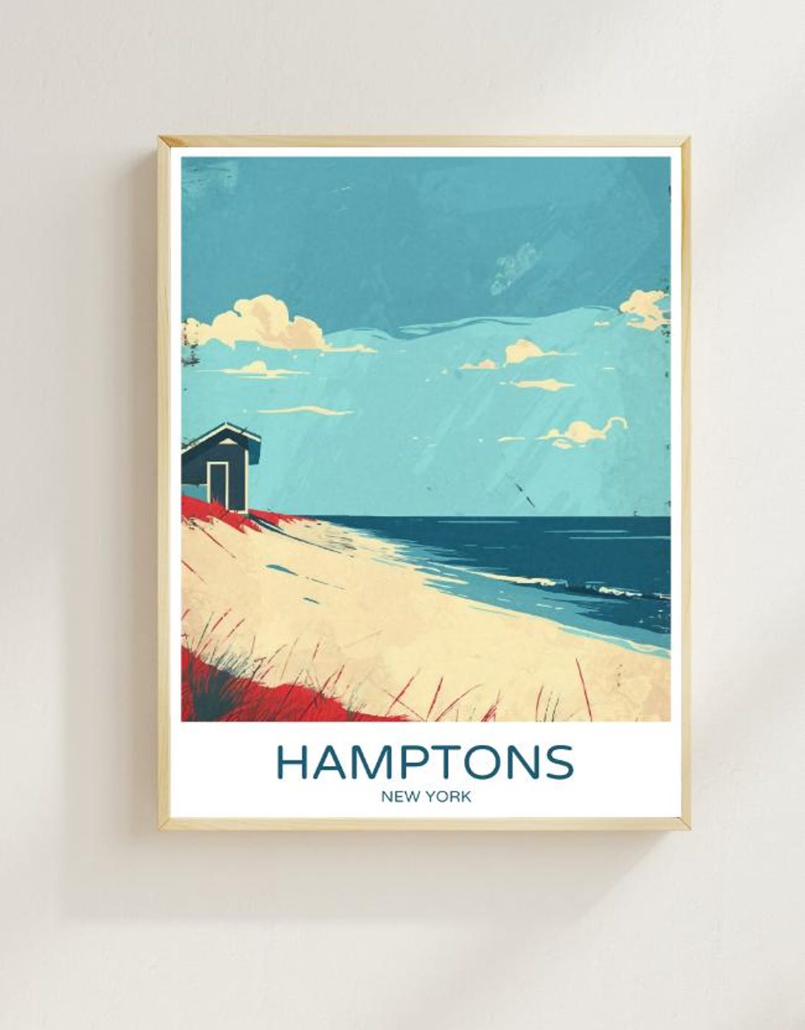 Hamptons New York Coastal Beach Dunes Vintage Summer Travel Poster