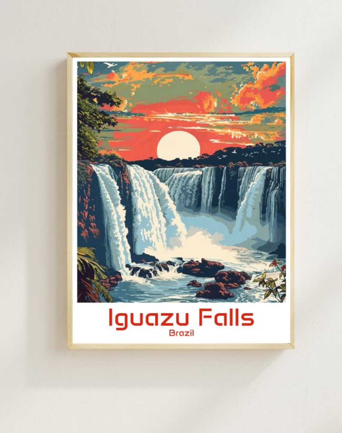 Iguazu Falls Brazil Waterfall Sunset Jungle Landscape Travel Poster