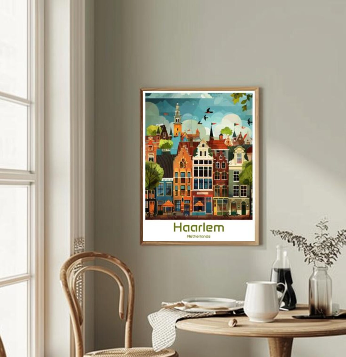 Haarlem Netherlands Gabled Houses Church Tower Illustration Poster - Image 2