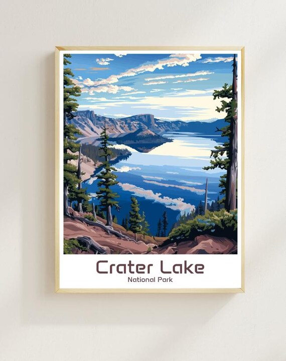 Crater Lake National Park Deep Blue Lake Illustration Poster