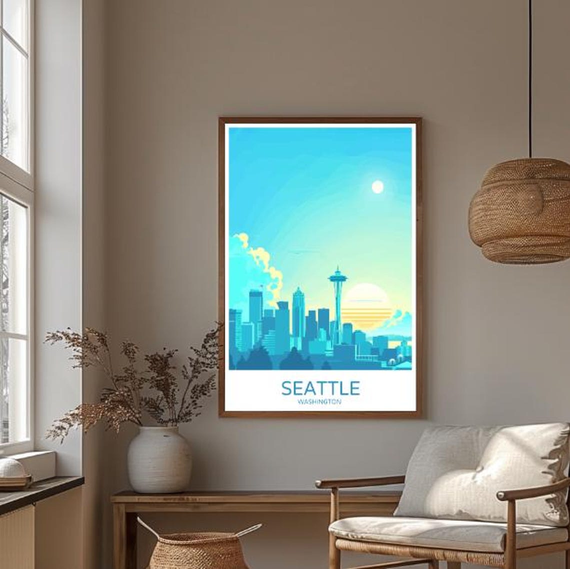 Seattle Washington Space Needle Sunset Skyline Travel Poster - Image 3
