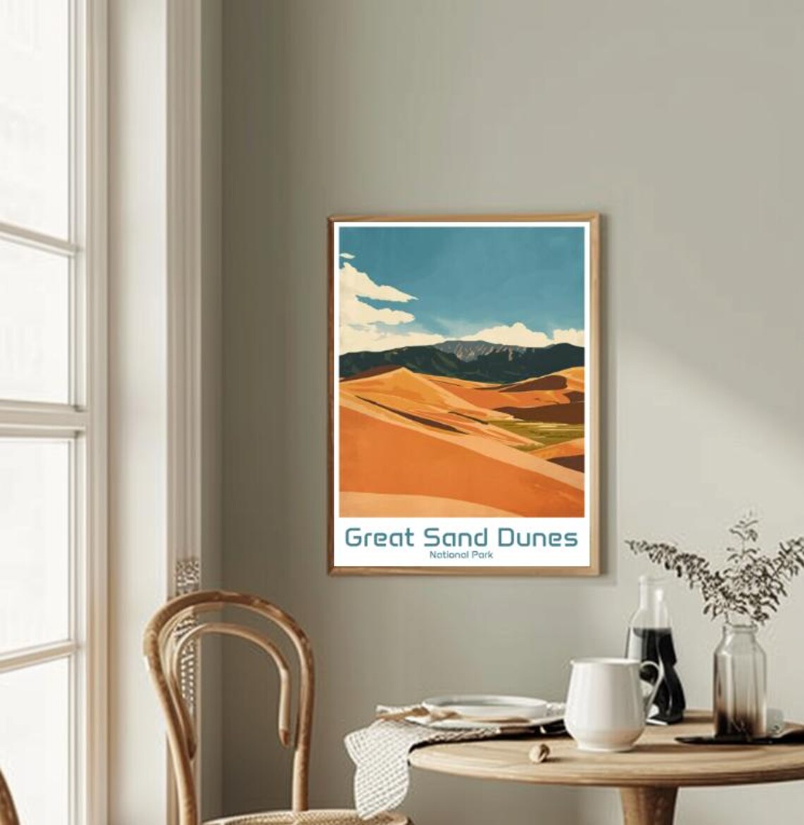 Great Sand Dunes National Park Travel Poster Orange Dunes Mountain Scene - Image 2