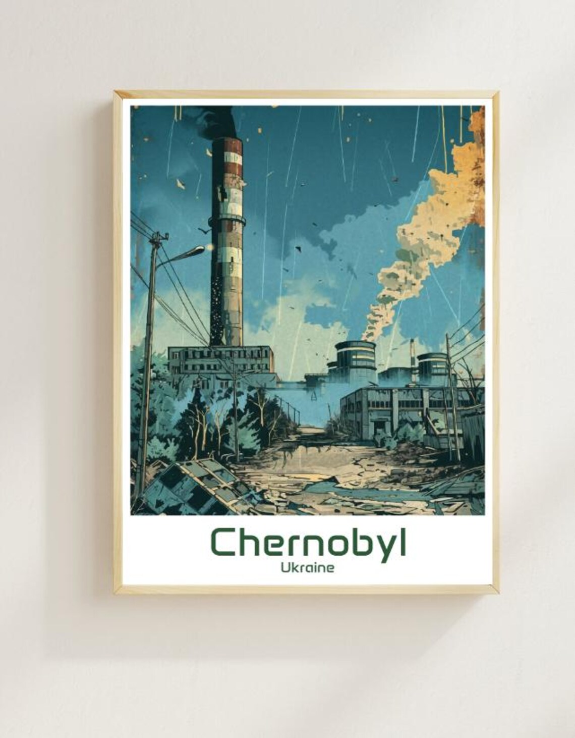 Chernobyl Ukraine Power Plant Abandoned City Retro Art Poster